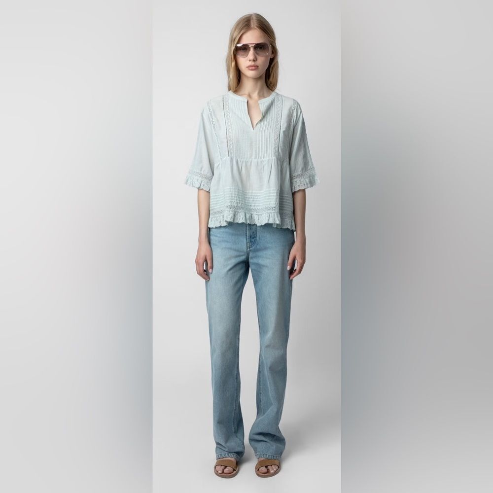 ZADIG & VOLTAIRE tosea top in celadon cottage-core girly Large NWT - Picture 2 of 14
